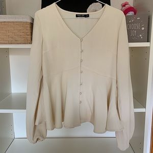 Ivory Pearl Button Down Blouse